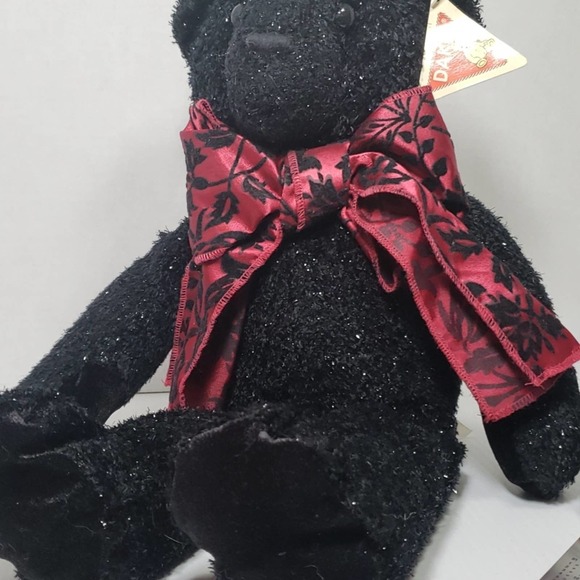 Dakin Black Glitter Bear Plush Red Bow w/Tag by Applause 19" - Picture 8 of 9